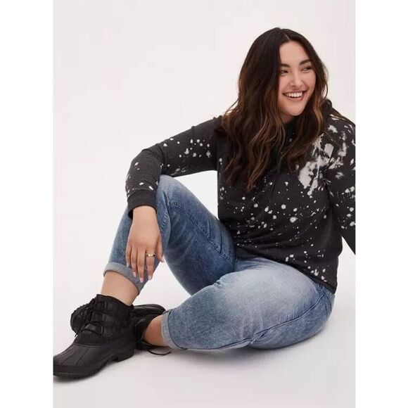 Torrid Black Bleach Splatter Terry Pullover Sweatshirt - Picture 4 of 4